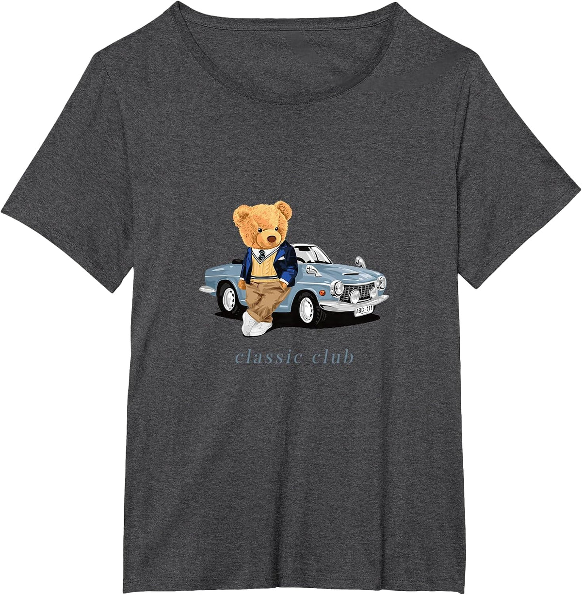 Enjoy Cool Teddy Bear with Classic Car Graphic Designs Fun T-Shirt - Dark Heather Grey