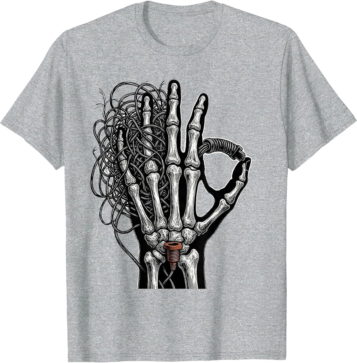 Men's Conductors Grounded Electrician Trade Skeleton Humor T-Shirt - Heather Grey