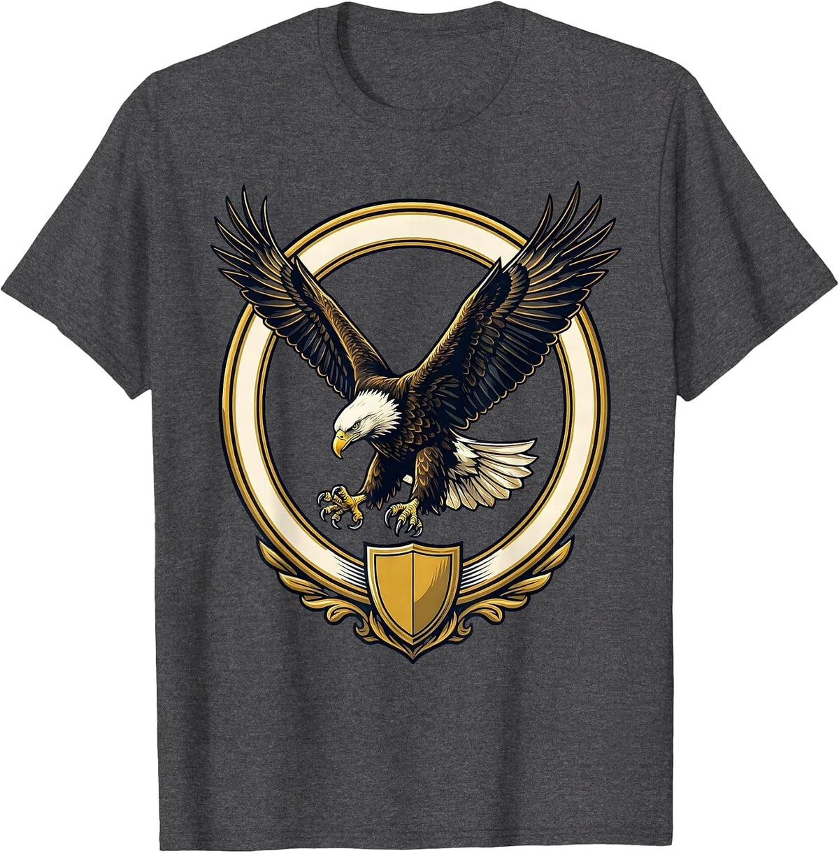 Bald Eagle Diving Talons Extended Patriotic Design T-Shirt - Dark Heather Grey