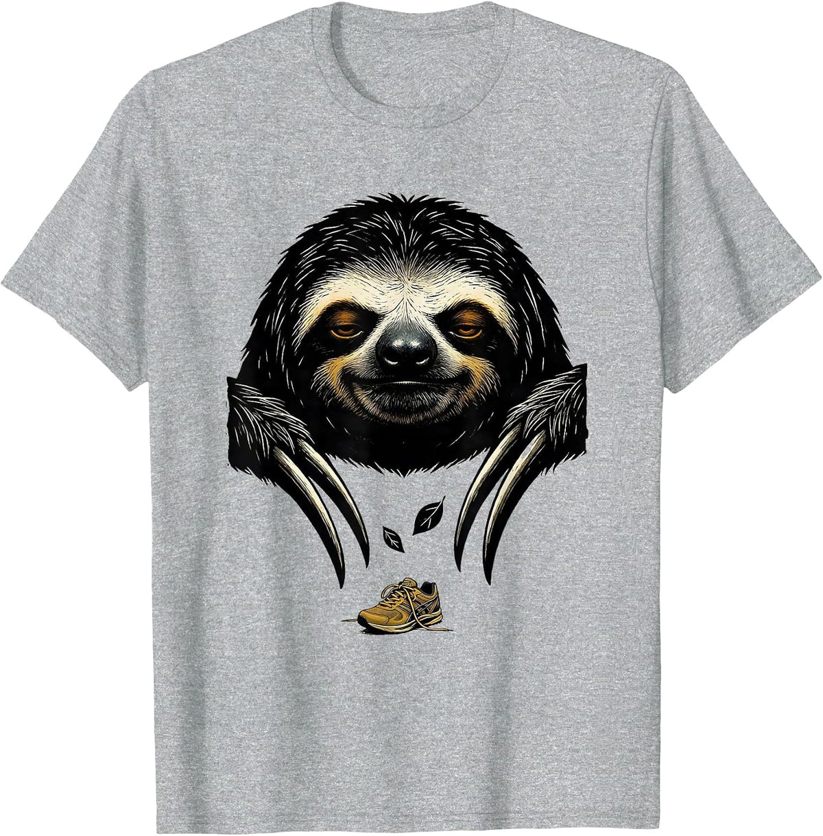 Men's Sloth Head Linocut Novelty Animal Humor T-Shirt - Heather Grey