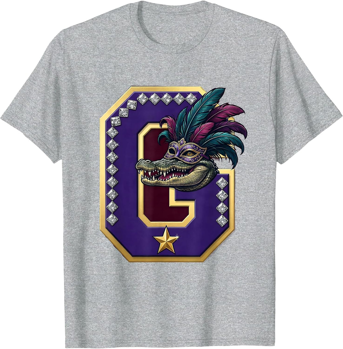 Men's Mardi Gras Alligator Masquerade Mask Design T-Shirt - Heather Grey