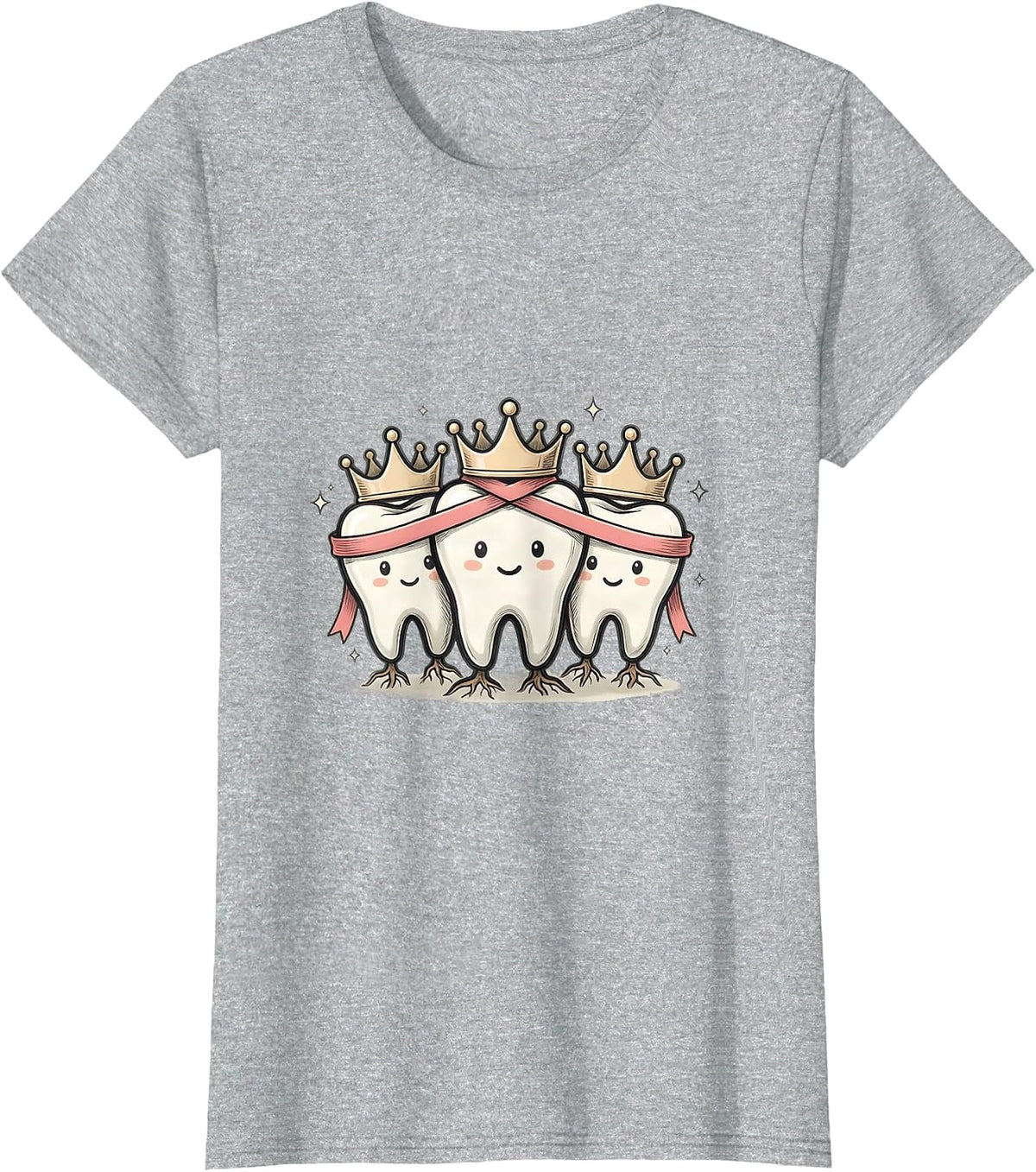 Three Teeth Pink Ribbon Dental Breast Cancer Awareness T-Shirt - Heather Grey