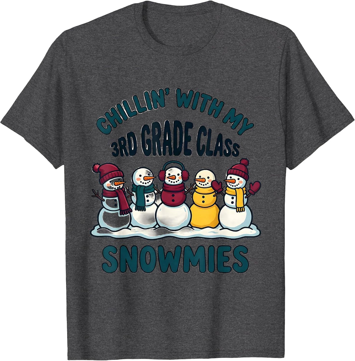 Men's Chillin' With My 3rd Grade Class Snowmies Teacher T-Shirt - Dark Heather Grey
