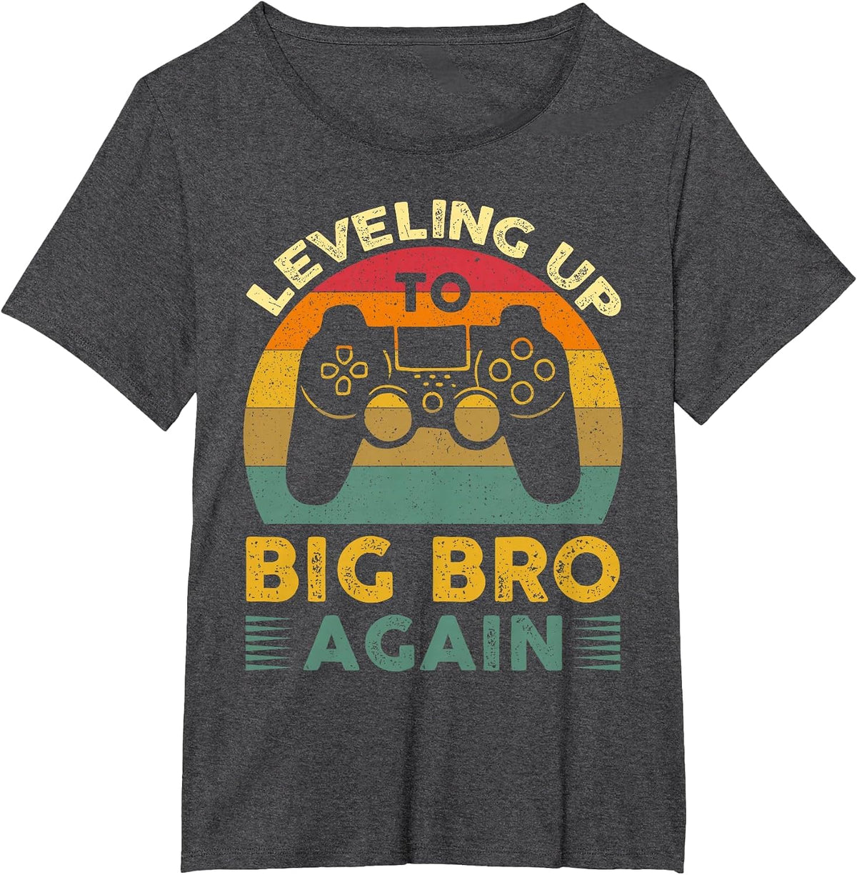 Funny Leveling Up to Big Bro Again Vintage Big Brother Again T-Shirt - Dark Heather Grey
