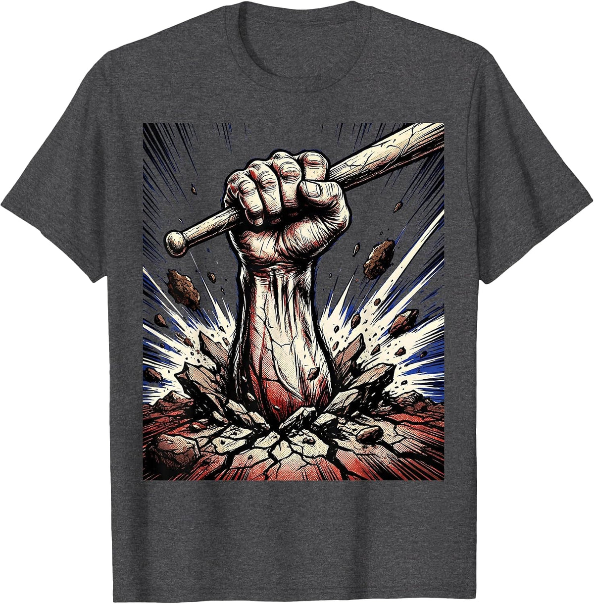 Rock Band Drumstick Rising Hand Graphic Tee T-Shirt - Dark Heather Grey