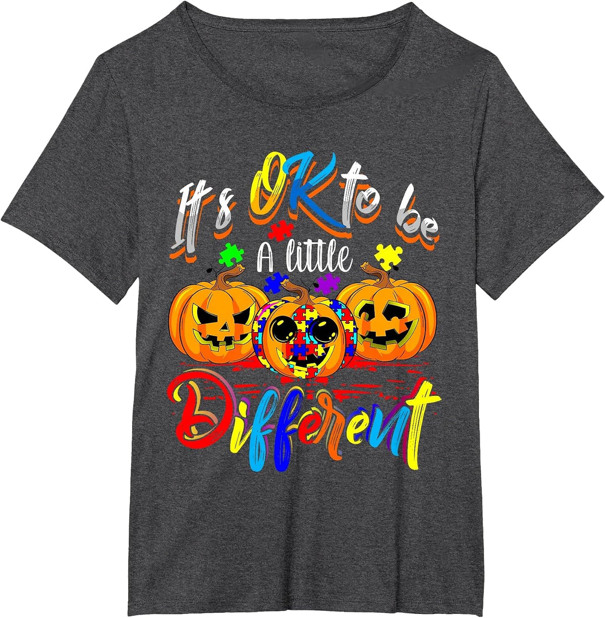 Halloween Autism Pumpkin It's OK to Be a Little Different T-Shirt - Dark Heather Grey