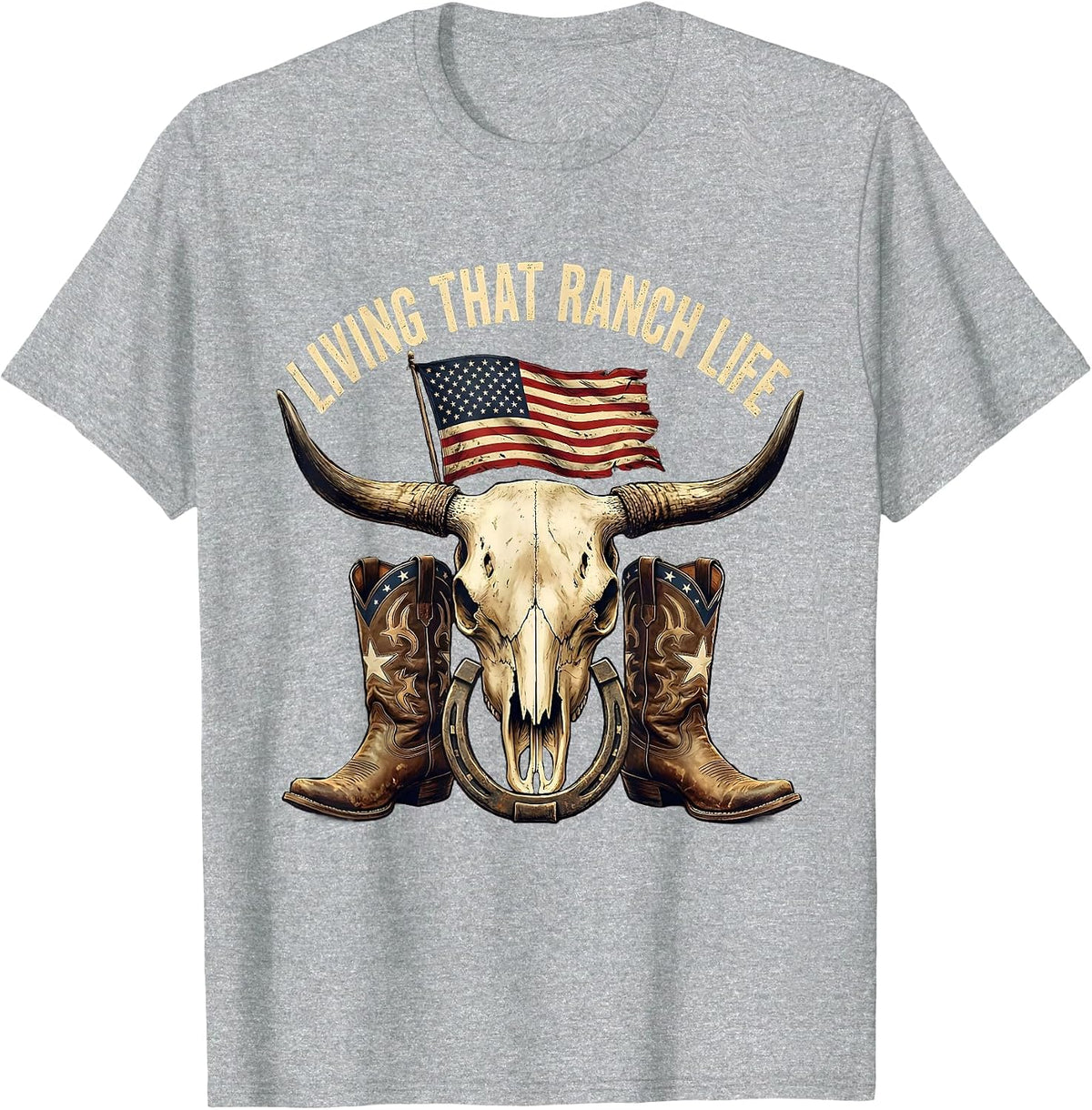 Men's Living That Ranch Life Cowboy Graphic Design T-Shirt - Heather Grey