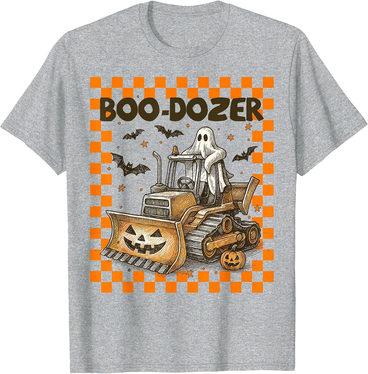 Bulldozer Halloween Boo Dozer Construction Truck Boy Kids T-Shirt - Heather Grey