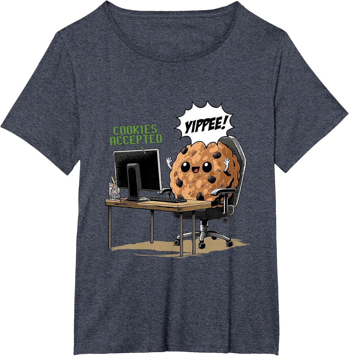 Cookies Accepted Nerd Shirt Funny Computer Internet Coder T-Shirt, Women's Plus, Heather Blue, 5X - As Pictured