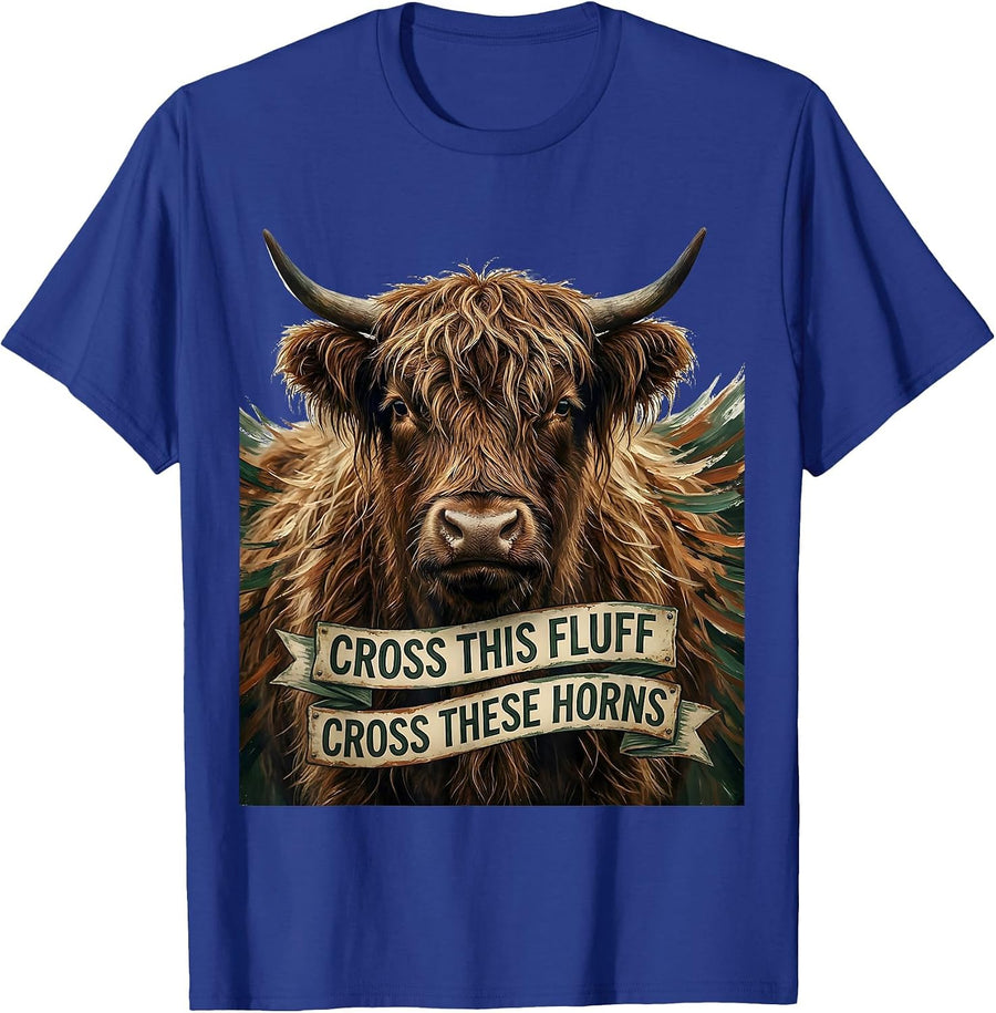 Cross This Fluff Cross These Horns Vintage Highland Cow T-Shirt - Royal Blue