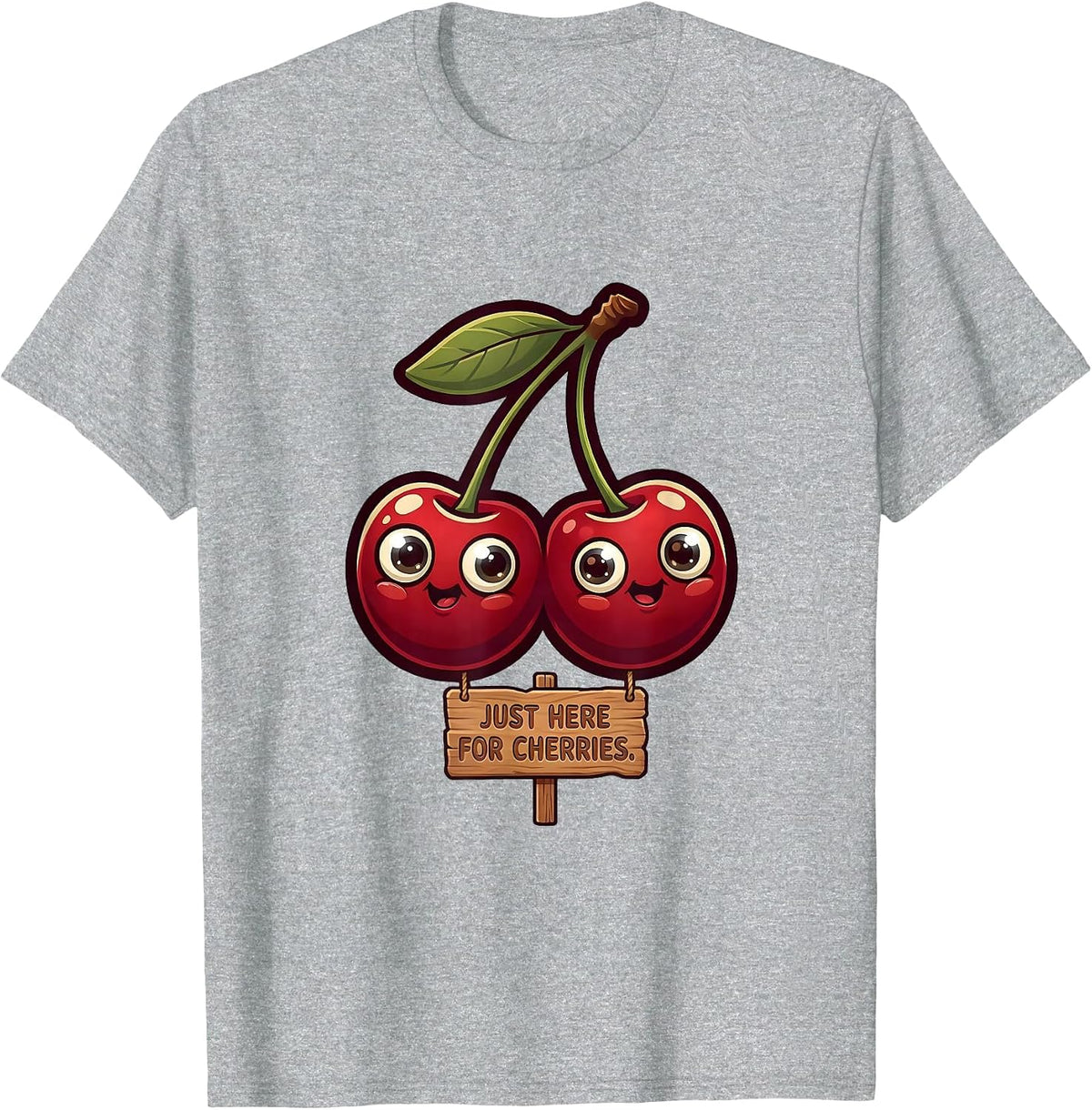 Men's Just Here For Cherries Fruit Lover Design T-Shirt - Heather Grey