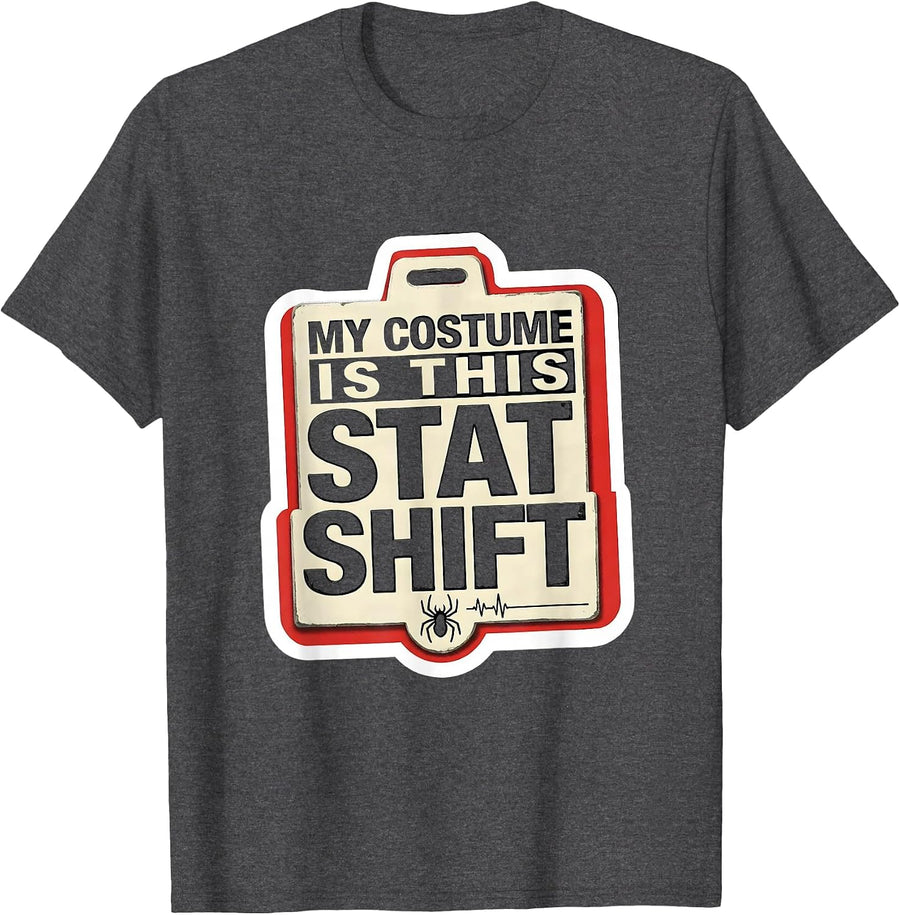 Men's My Costume Is This STAT Shift Funny Halloween Nurse Medical T-Shirt - Dark Heather Grey