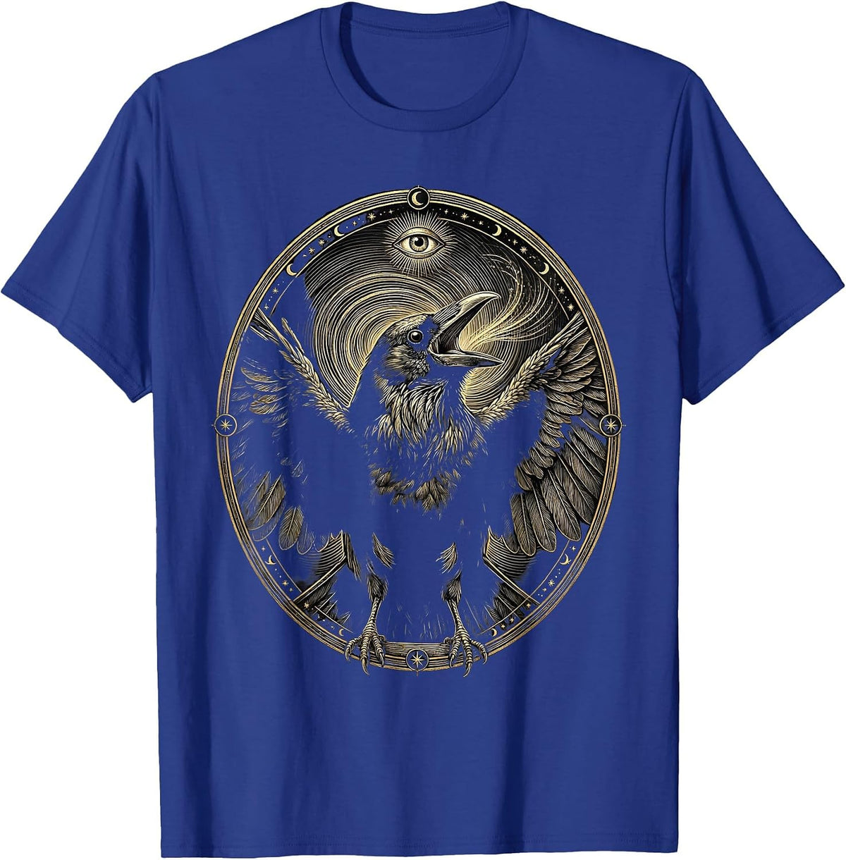 Men's Crow Mid-Caw Swirling Wind Illustration T-Shirt - Royal Blue