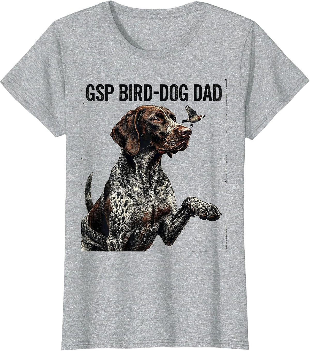 GSP Bird-Dog Dad Distressed German Shorthaired Pointer Dog T-Shirt - Heather Grey