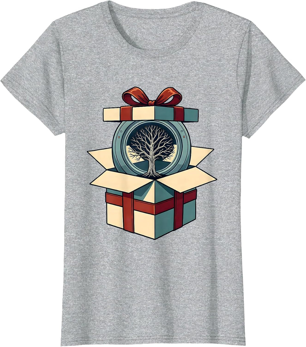 Women's Wrapped Present Skeleton Radiology Tech Christmas Humor T-Shirt - Heather Grey