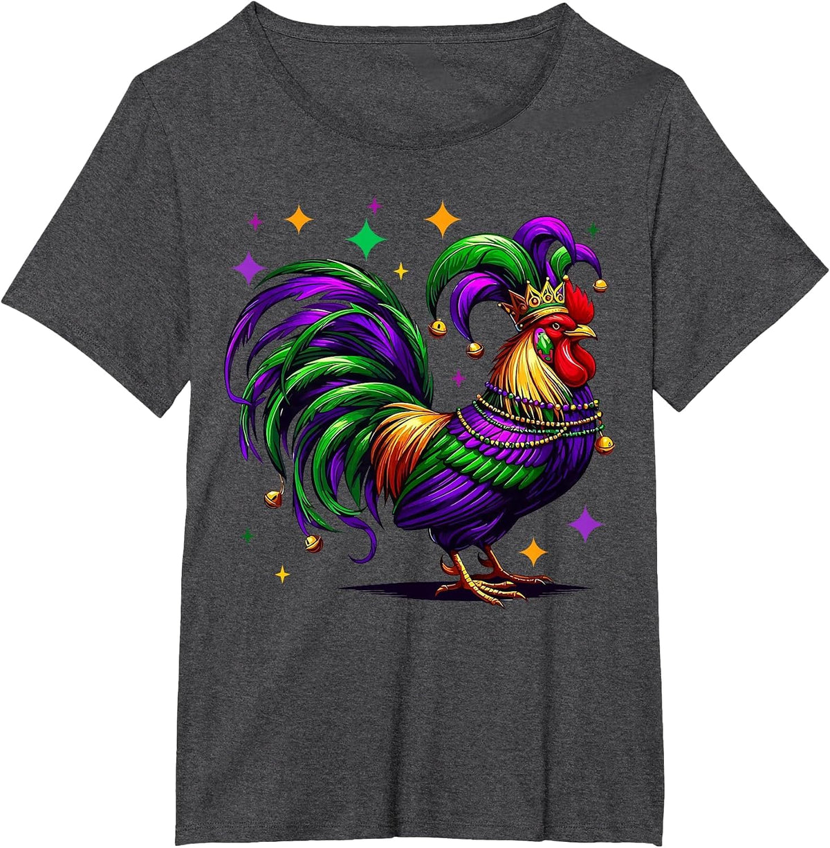 Rooster Wearing Jester Hat Mardi Gras Fun T-Shirt - Dark Heather Grey