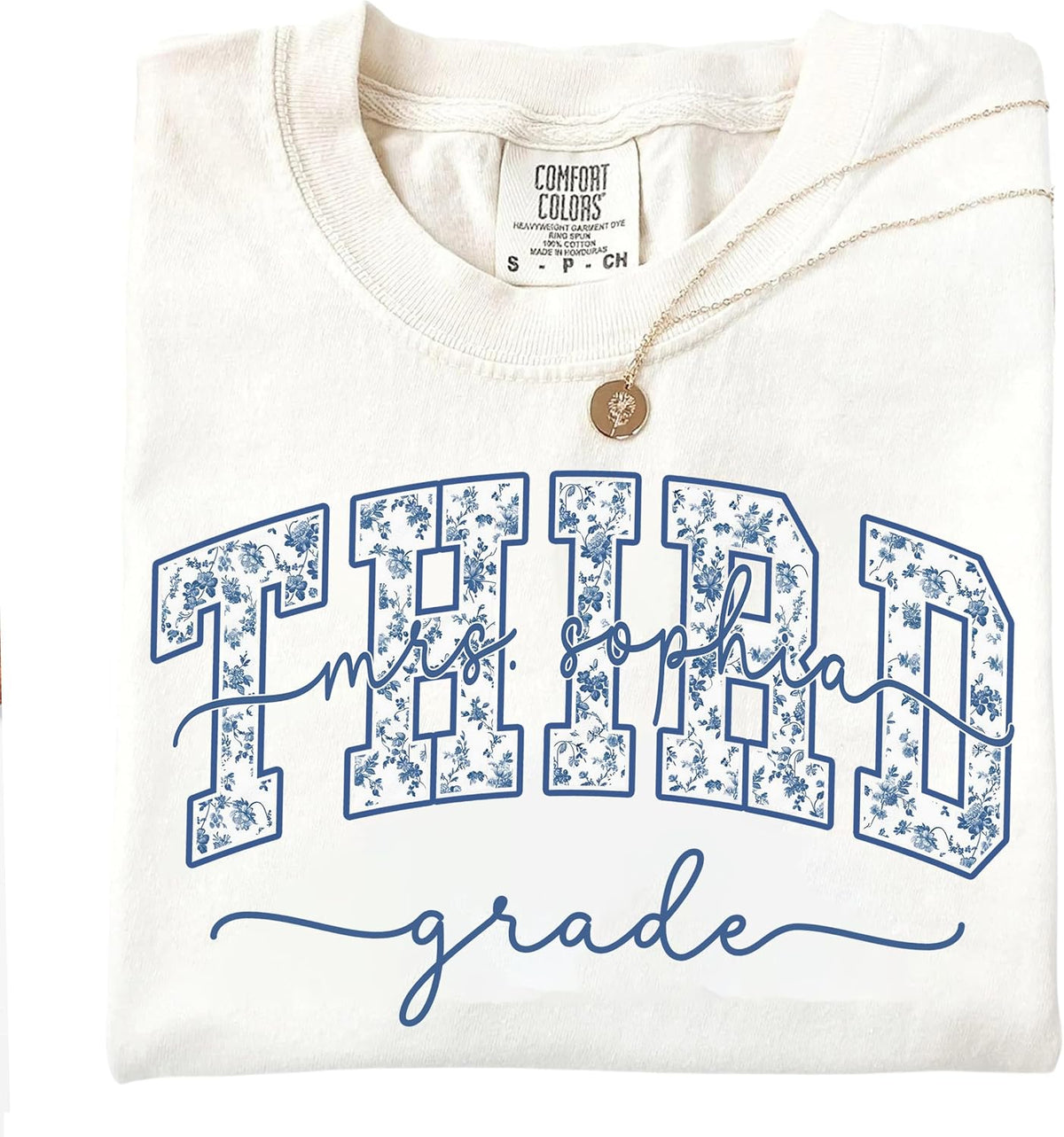 Personalized Grade Level Teacher Shirt, Custom Name Varsity Floral Letter Tee, Back to School Classroom Outfit - Third
