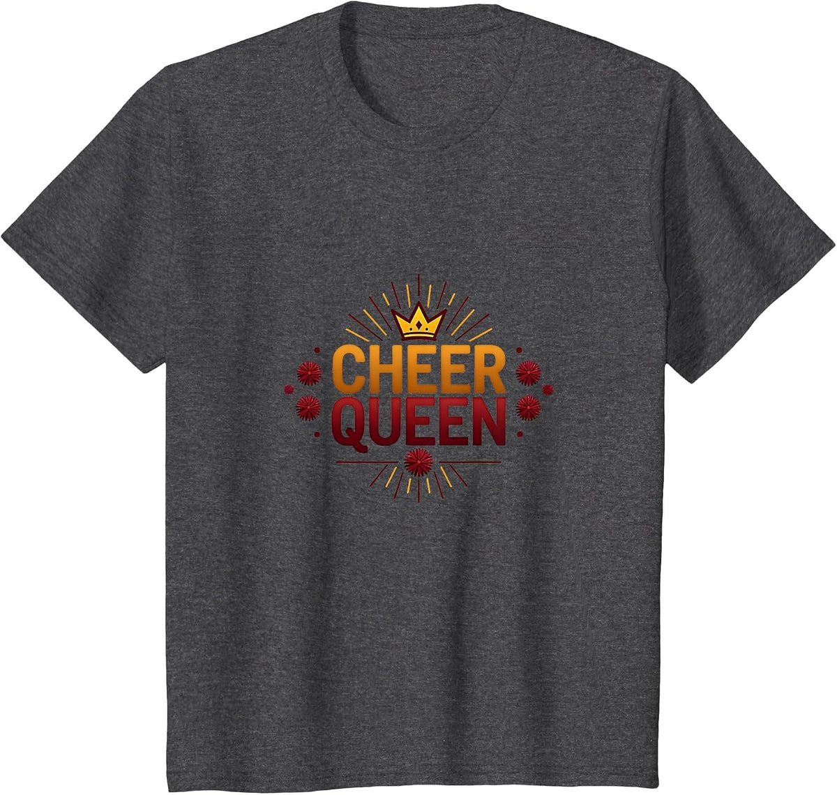Girls Cheer Queen: Cheerleading Spirit Crown Pom Poms T-Shirt - Dark Heather Grey