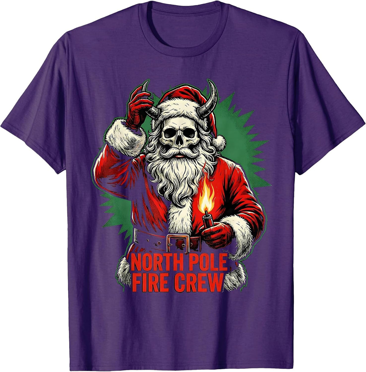 North Pole Fire Crew Heavy Metal Rocker Christmas Santa T-Shirt - Purple