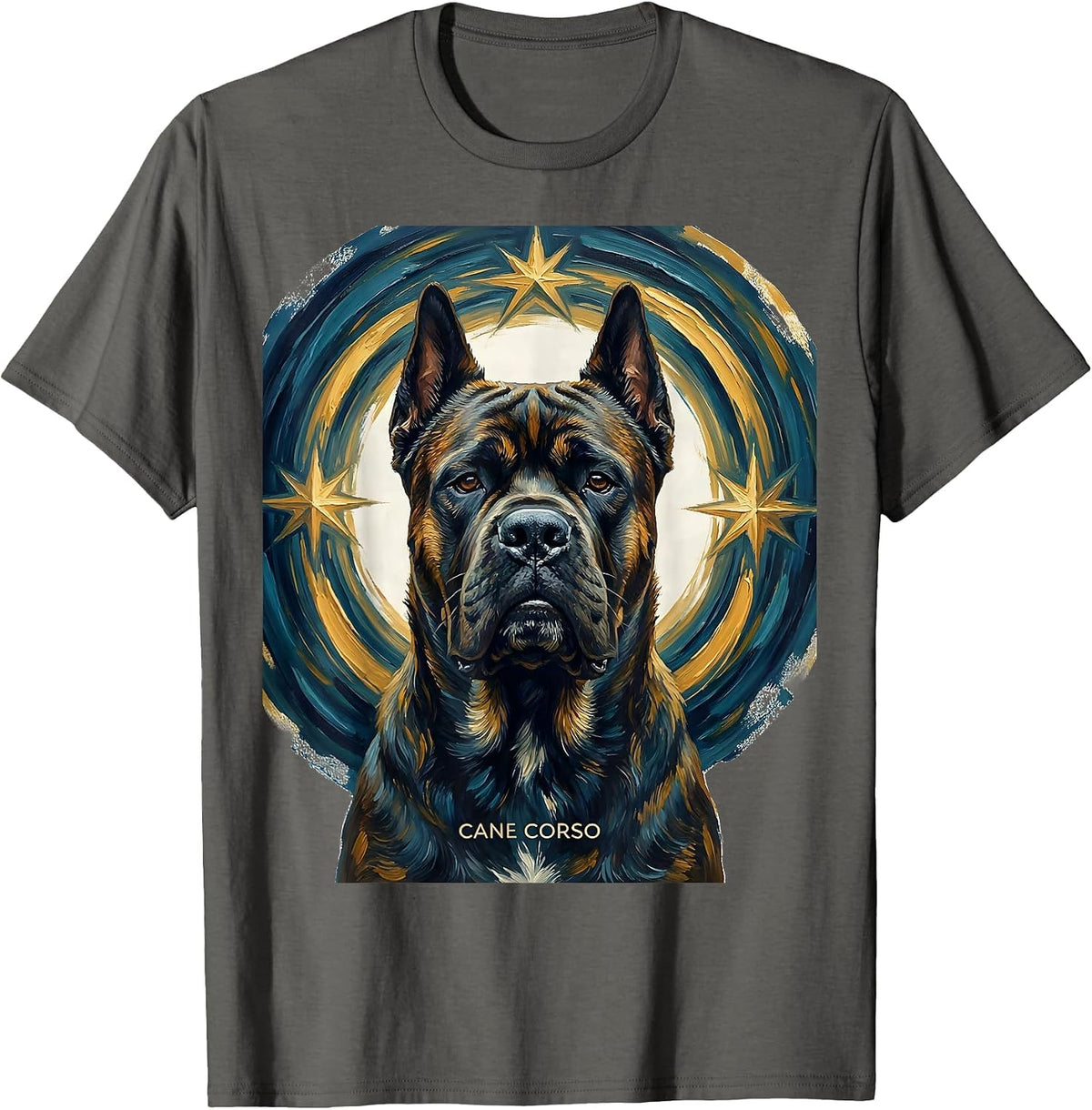 Cane Corso Van Gogh Style Starry Night Dog Portrait T-Shirt - Asphalt Grey