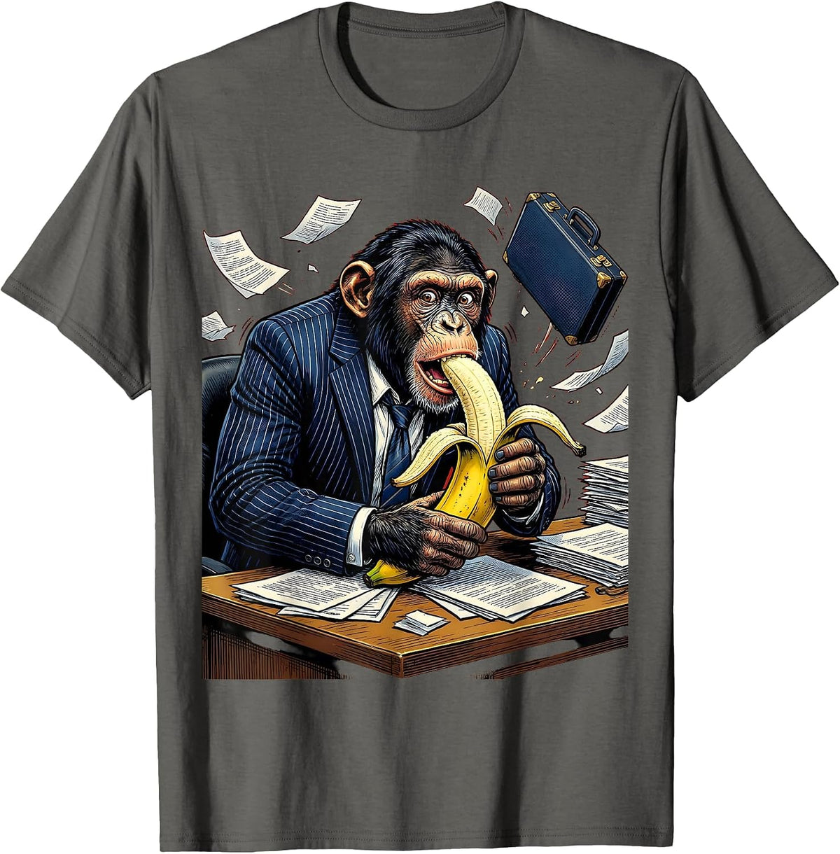 Monkey Business Suit Banana Funny Office Humor T-Shirt - Asphalt Grey