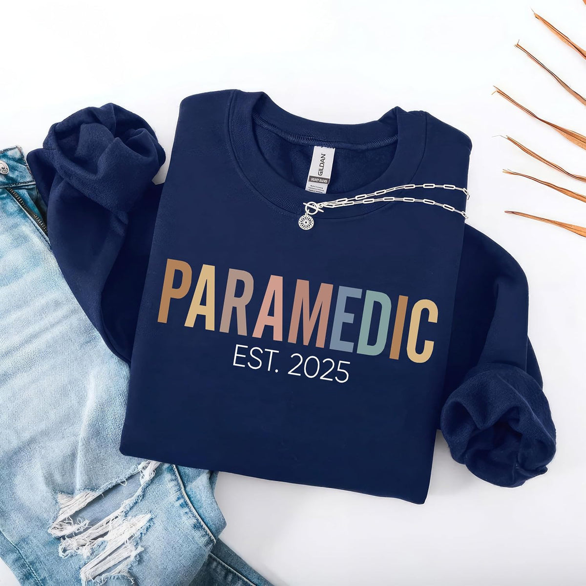 Personalized Paramedic Sweatshirt with Name on Sleeve, Custom Paramedic Crewneck Gift - size chart