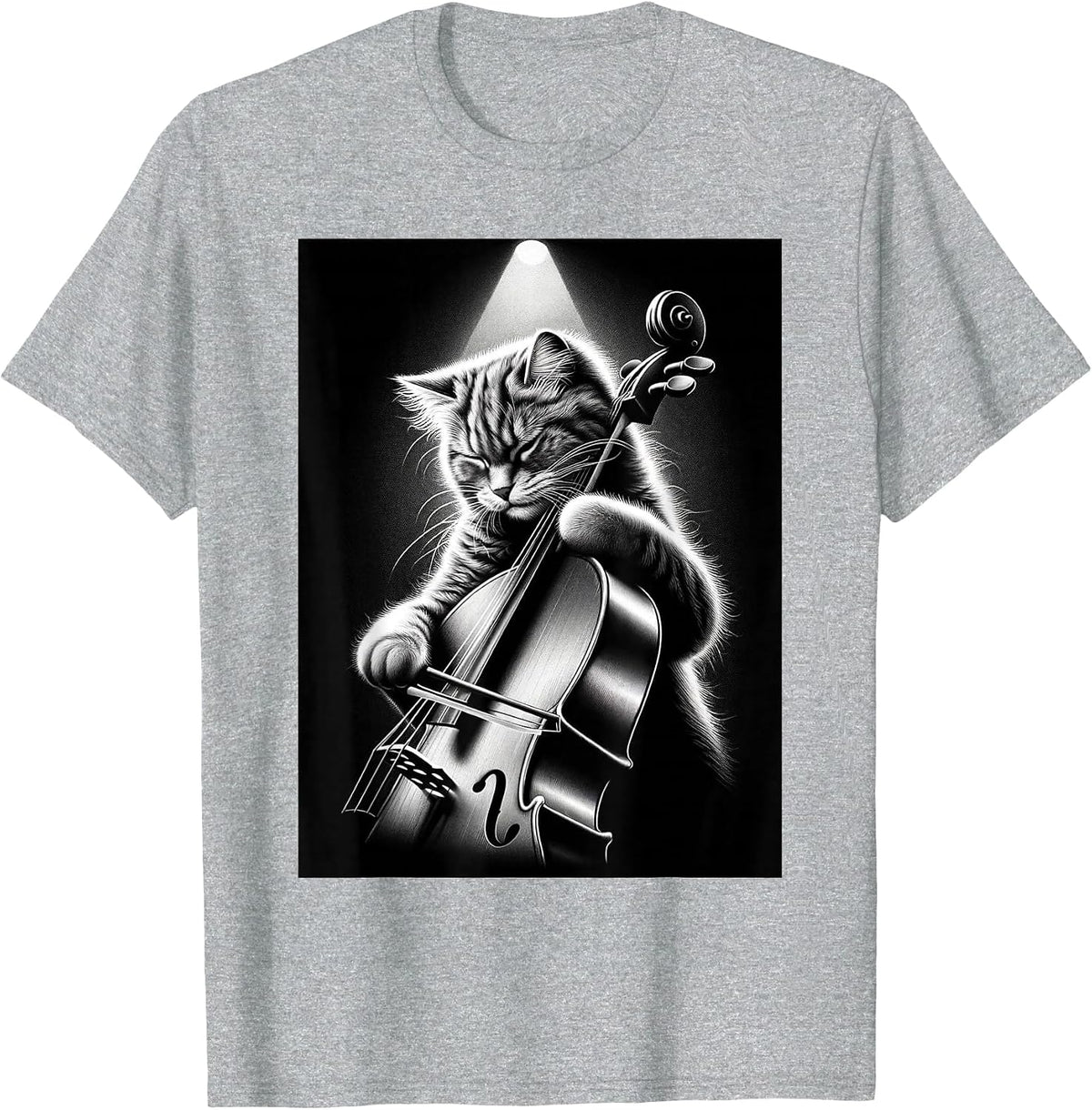 Musician Cello Player Funny Cat Playing Cello T-Shirt - Heather Grey