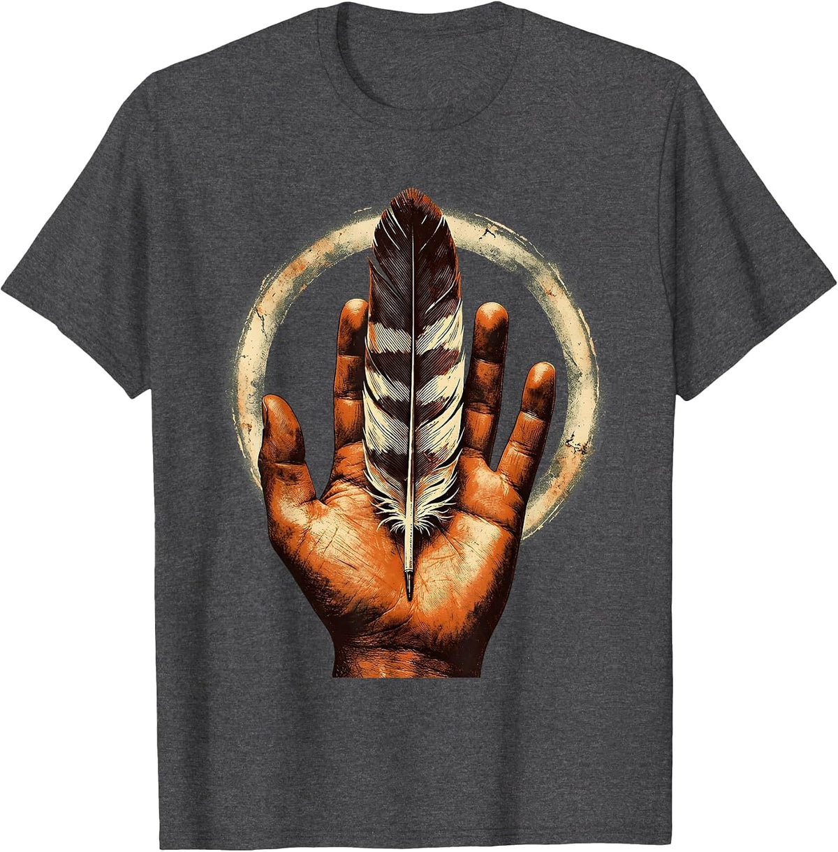 Orange Shirt Day Eagle Feather Open Palm Illustration T-Shirt - Dark Heather Grey
