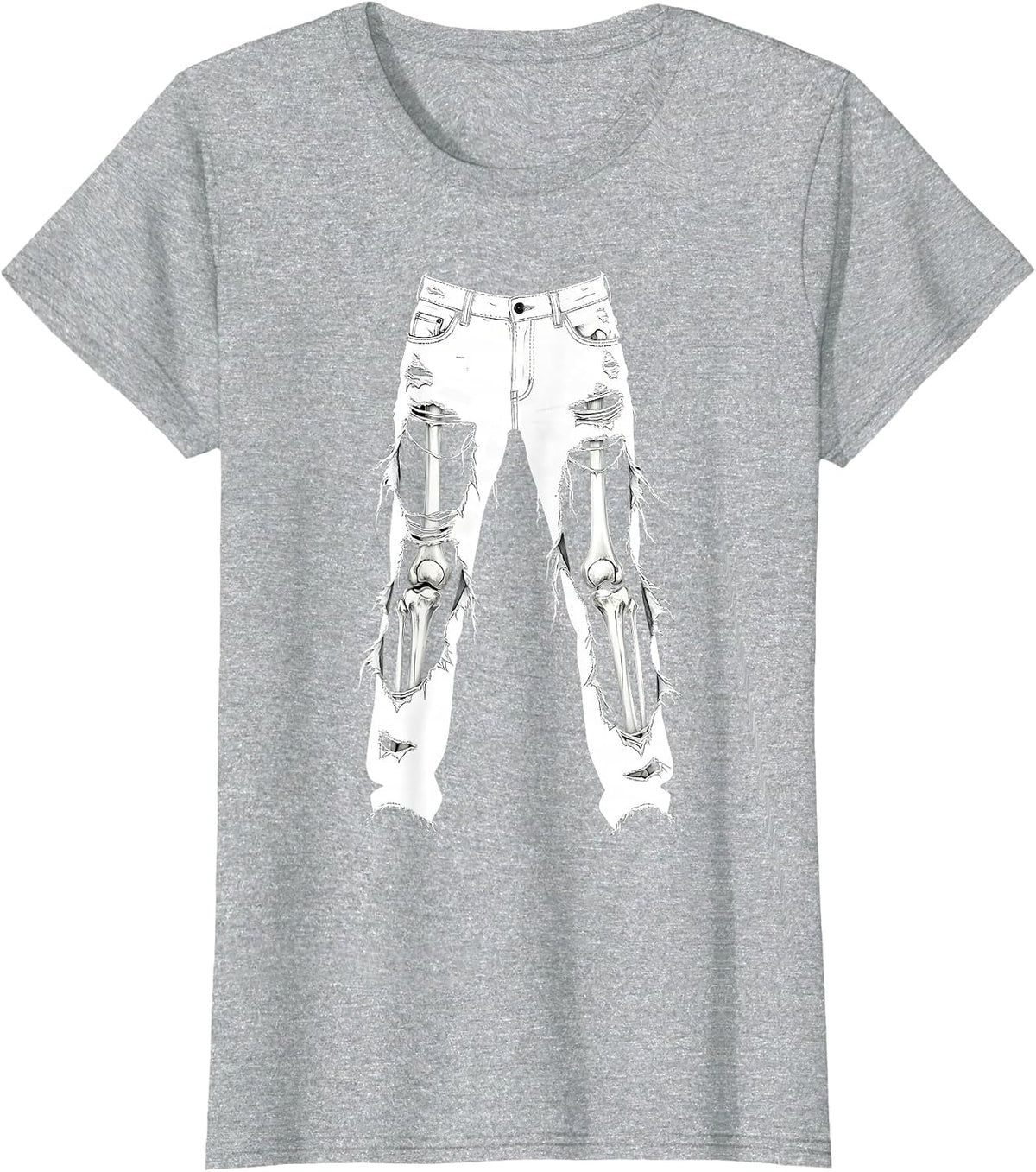 Grunge Ripped Jeans Exposed Bones Illustration T-Shirt - Heather Grey