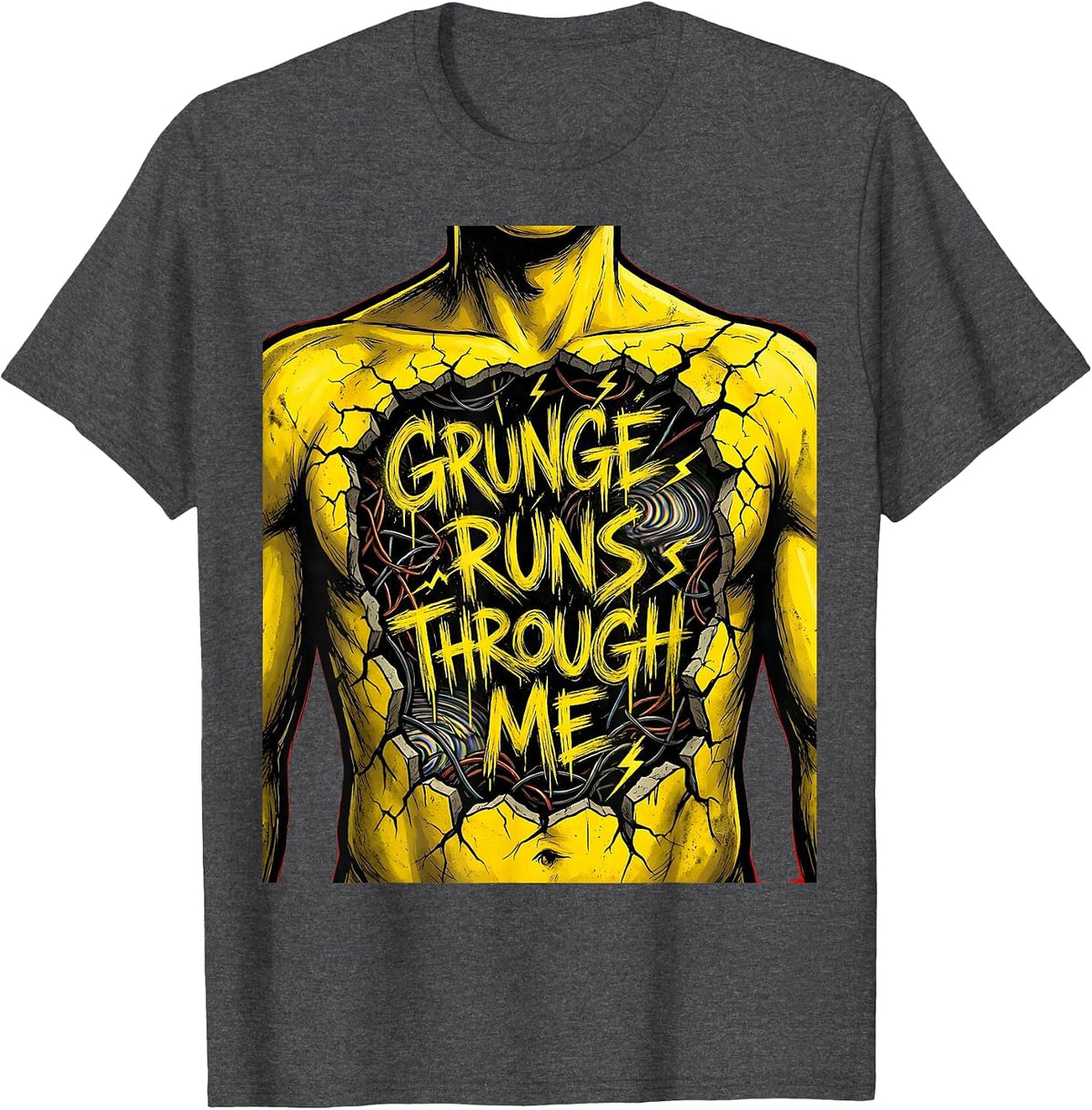 Men's Grunge Runs Through Me Music Culture Design T-Shirt - Dark Heather Grey