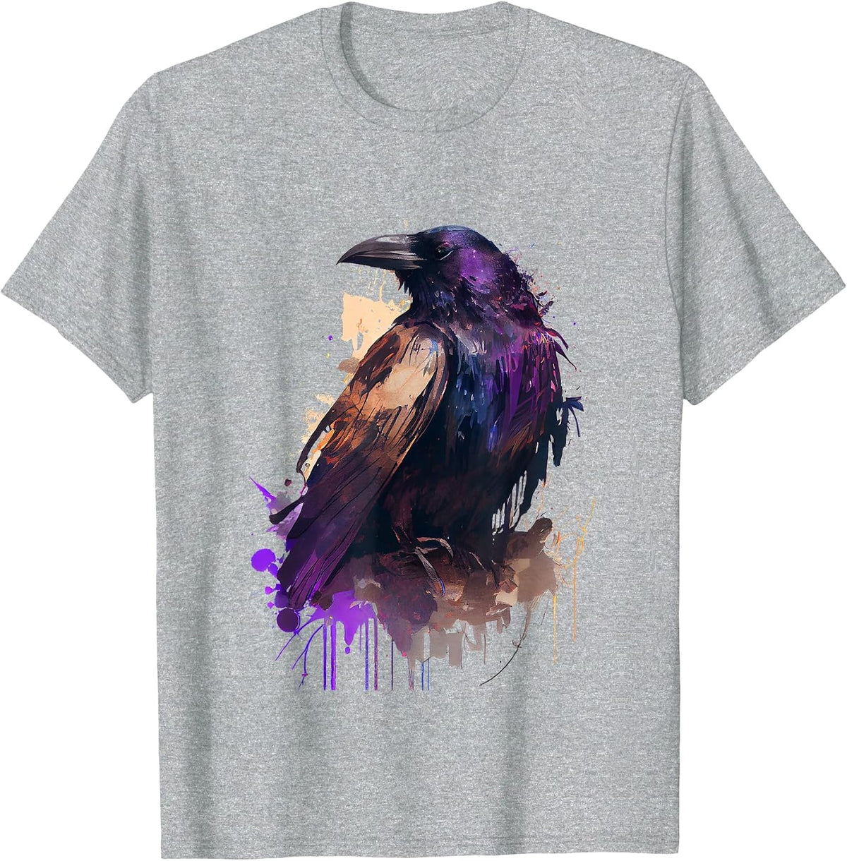 Raven Colorful Design T-Shirt - Heather Grey
