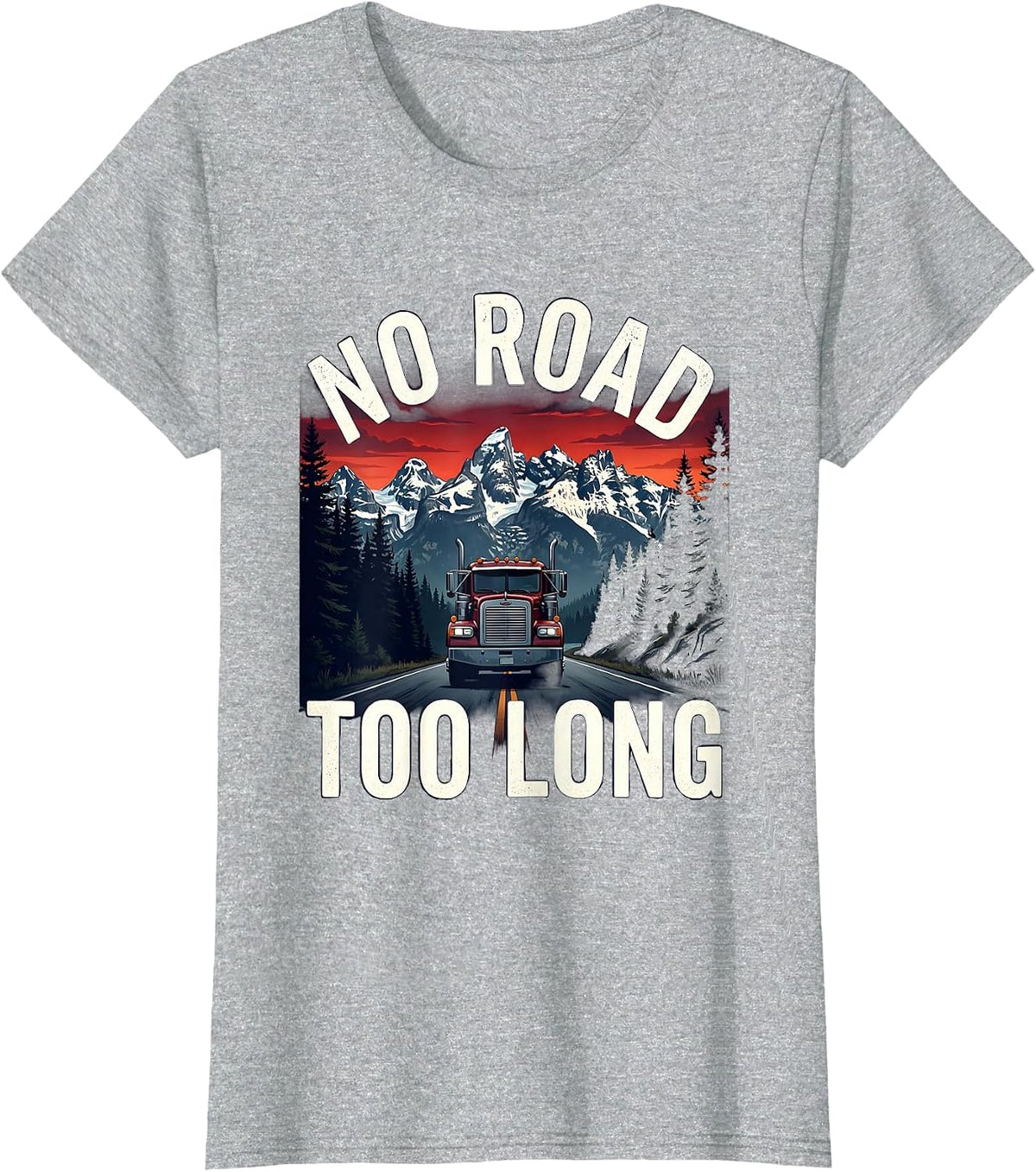 No Road Too Long Car Adventure Design T-Shirt - Heather Grey