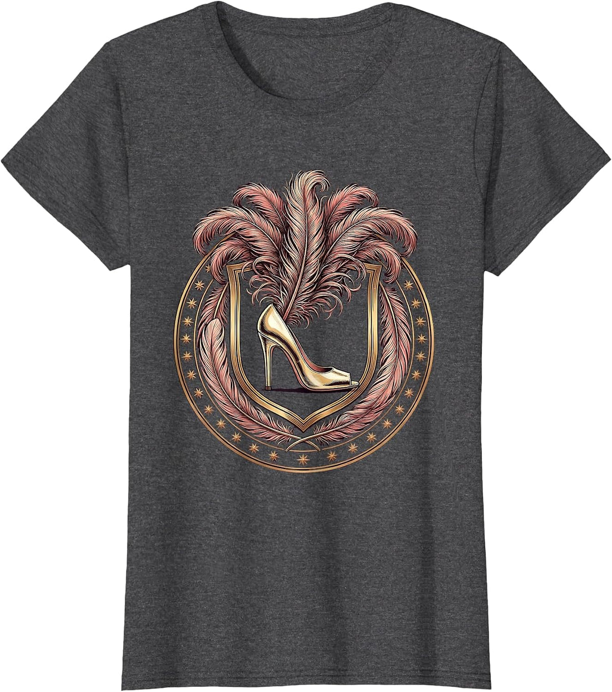 Women's Showgirl Era Marabou Feather Mule Slipper Graphic T-Shirt - Dark Heather Grey