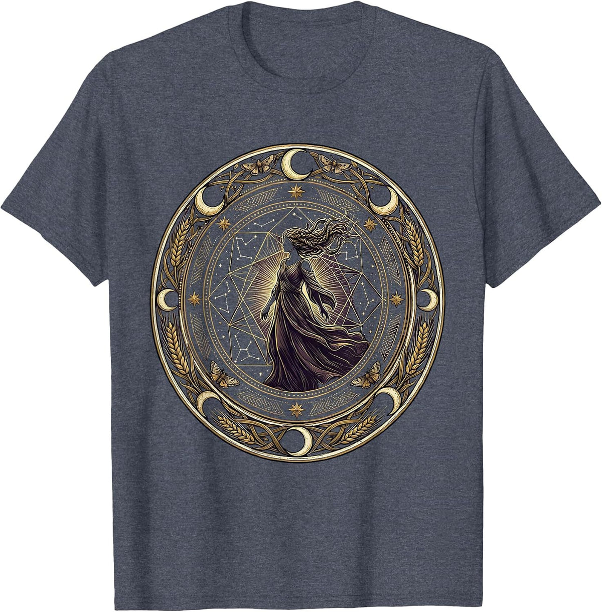 Virgo Maiden Geometric Star Map Astrology Design T-Shirt, Men, Heather Blue, Small - As Pictured