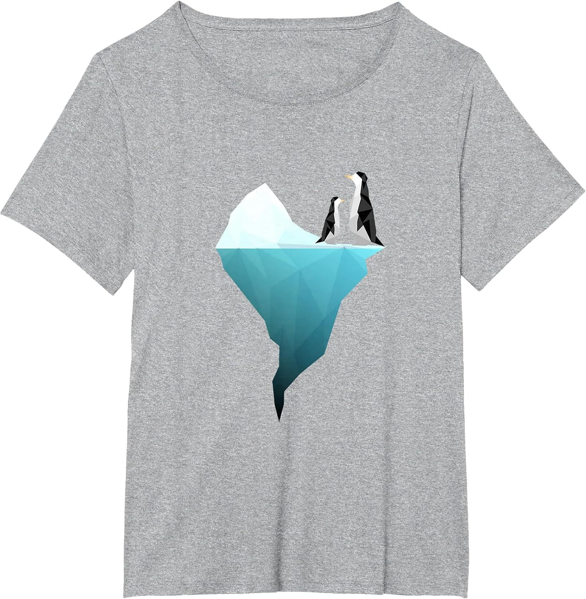 Cute Penguins on an Iceberg - Unique Geometric Design T-Shirt - Heather Grey