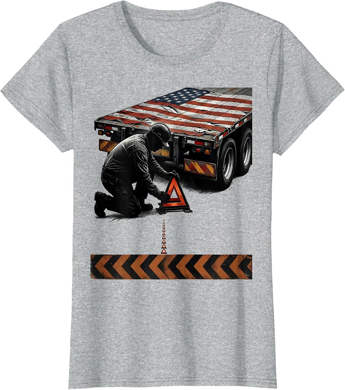 Women's Roadside Heavy-Haul Operator Distressed Trucker Patriotic T-Shirt - Heather Grey
