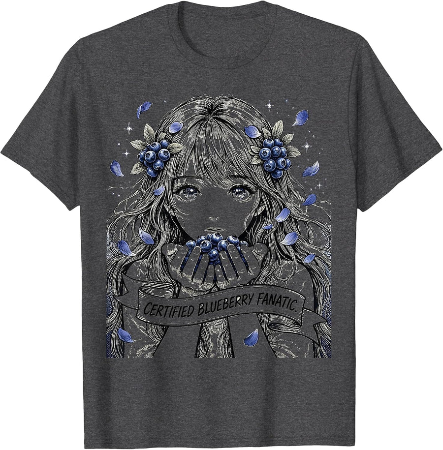 Men's Certified Blueberry Fanatic Red White and Blue Design T-Shirt - Dark Heather Grey
