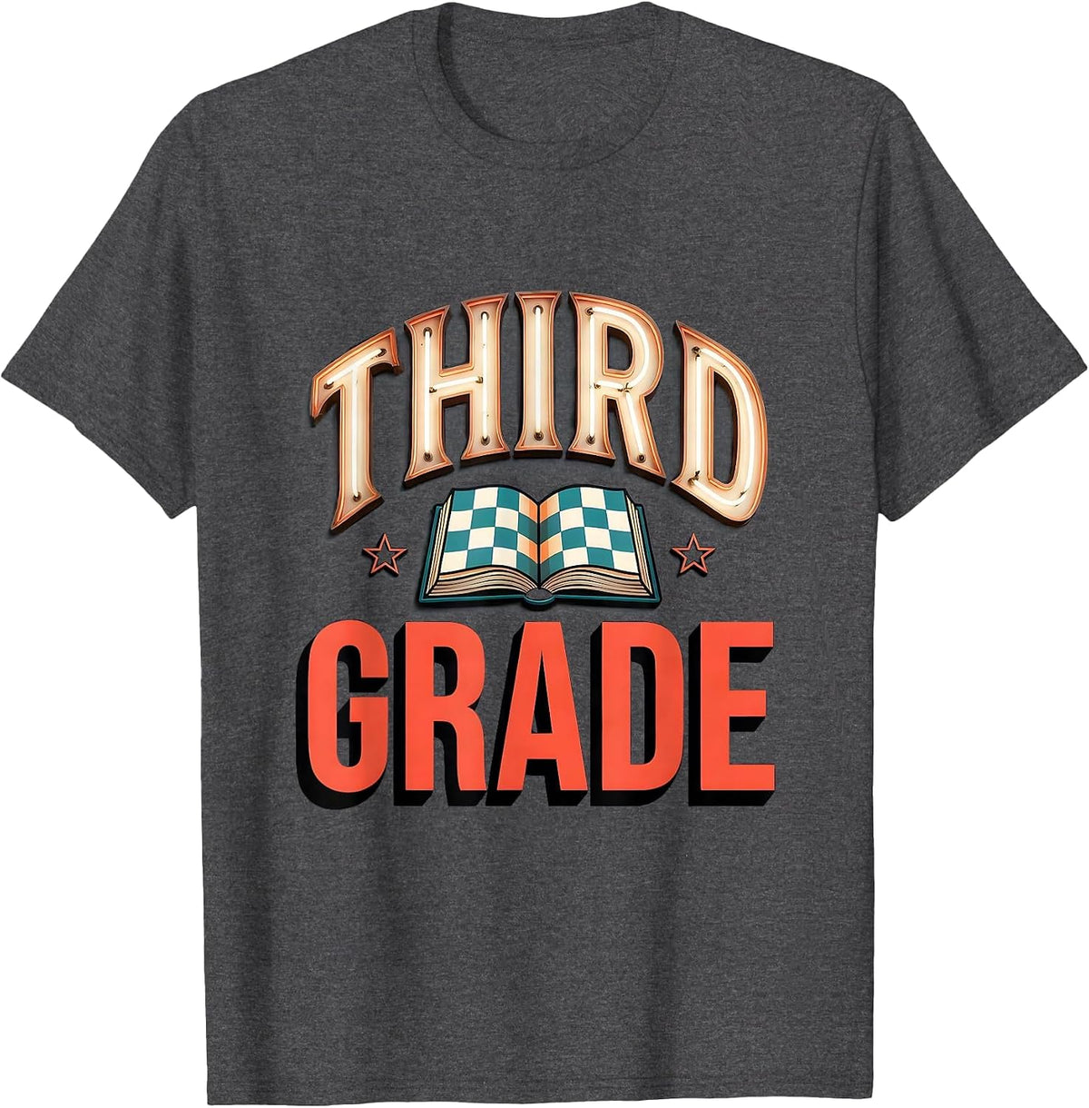 Men's Third Grade Retro Checkered Girl Teacher Back To School T-Shirt - Dark Heather Grey
