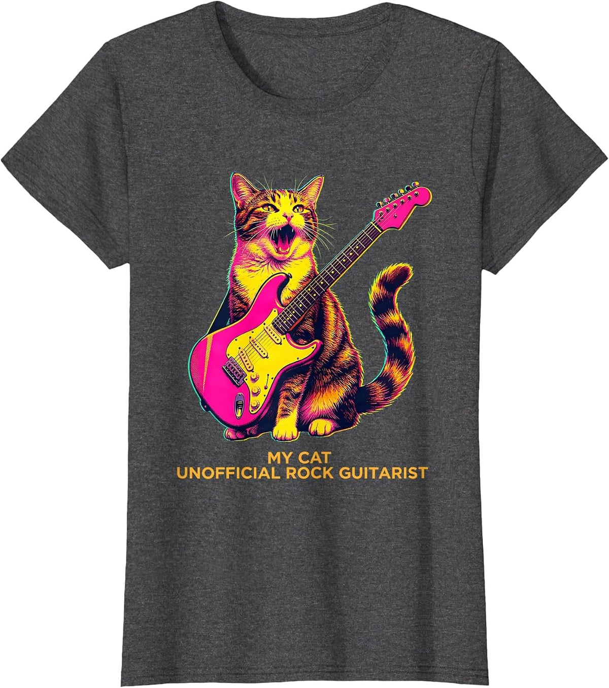 Women's My Cat, Unofficial Rock Guitarist Funny Cat Rock Music Lover T-Shirt - Dark Heather Grey