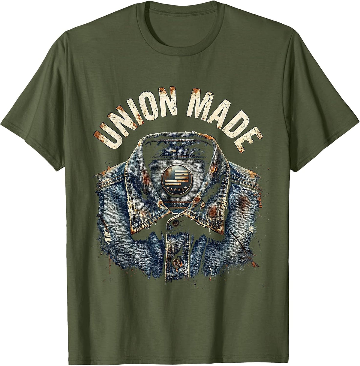 Men's Union Made Distressed Labor Day Union Worker Pride T-Shirt - Olive Green