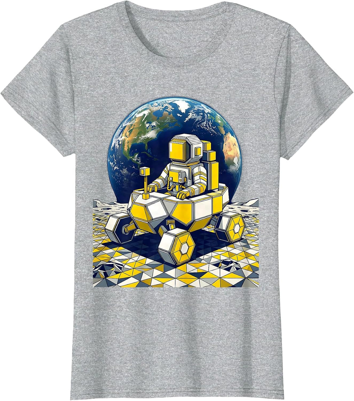 Astronaut Moon Rover Space Exploration Graphic T-Shirt - Heather Grey