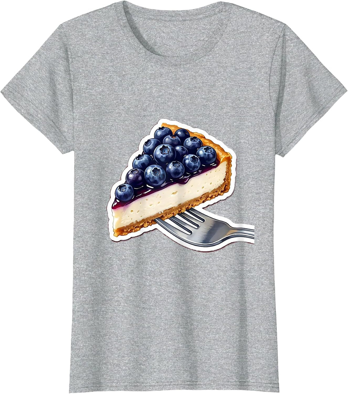 Red White and Blueberries Cheesecake Fork Art T-Shirt - Heather Grey