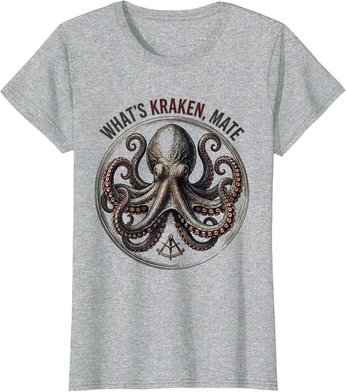 Women's What's Kraken, Mate Vintage Kraken Octopus Illustration T-Shirt - Heather Grey