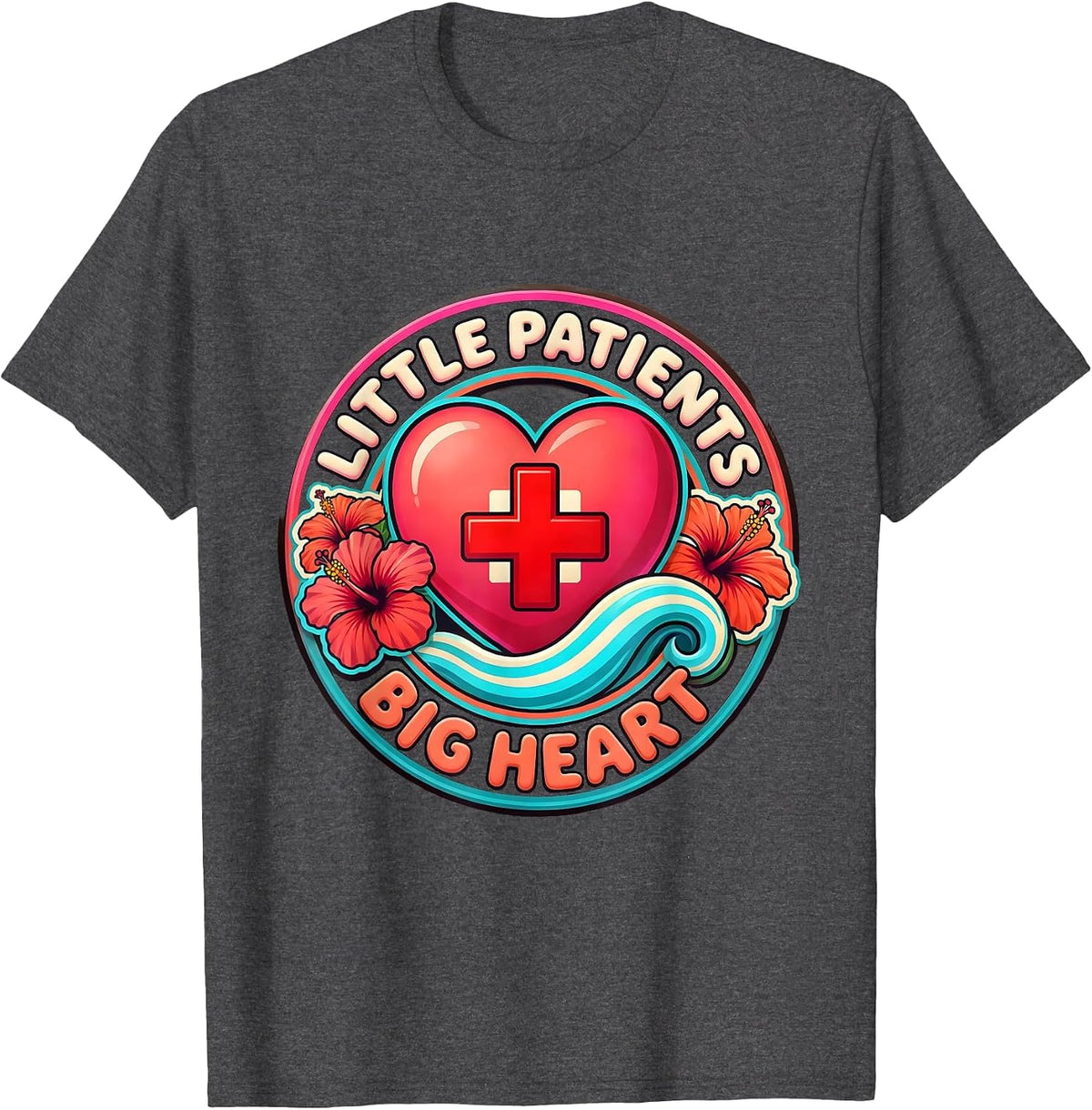 Men's Little Patients Big Heart School Nurse Design T-Shirt - Dark Heather Grey