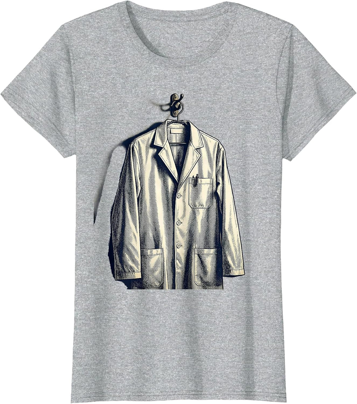 Women's Doctor White Coat on Hook Medical Assistant Gift T-Shirt - Heather Grey