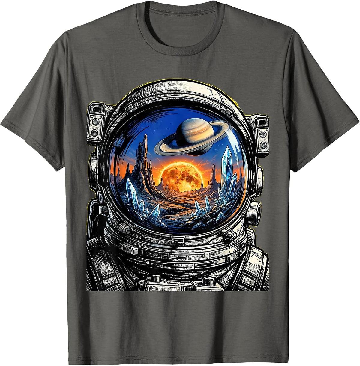 Men's Astronaut Helmet Alien Landscape Reflection T-Shirt - Asphalt Grey