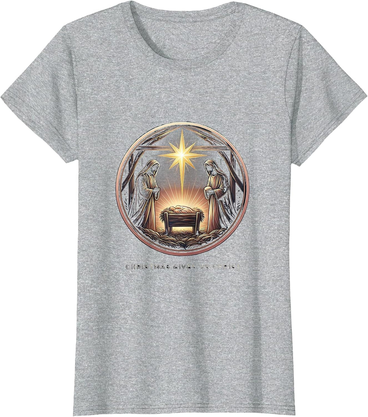 Christmas Gives Us Christ Faith Nativity Family Pajamas T-Shirt - Heather Grey