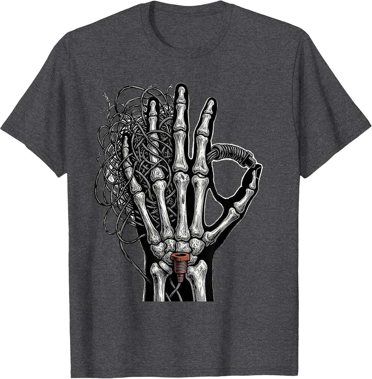 Men's Conductors Grounded Electrician Trade Skeleton Humor T-Shirt - Dark Heather Grey
