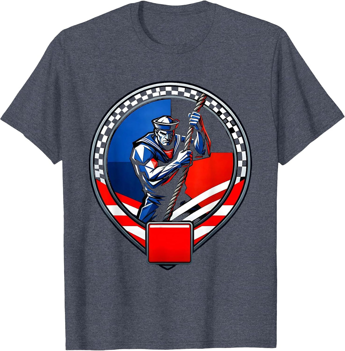 Muscular Sailor Climbing Ship Rope Rigging T-Shirt - Heather Blue