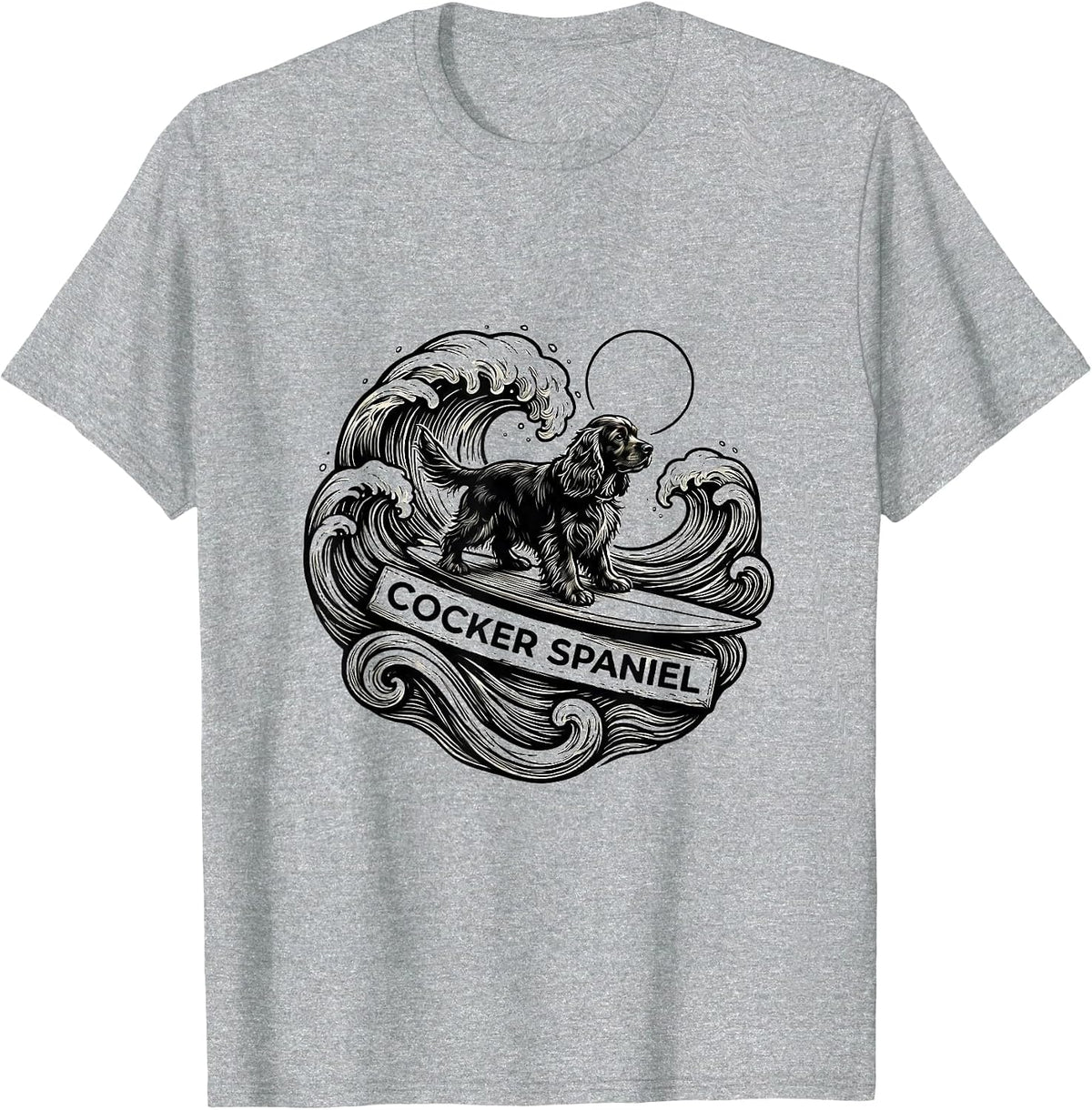 Men's Cocker Spaniel Line Art Funny Surf Dog Breed Owner Gift T-Shirt - Heather Grey